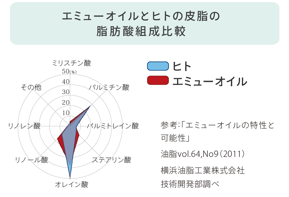エミューオイルとヒトの皮脂の脂肪酸組成比較